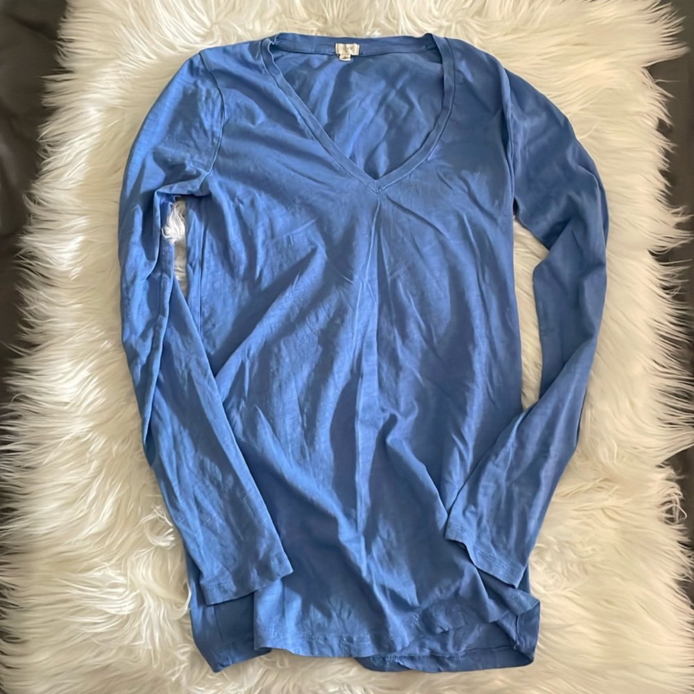 J. CREW basic v-neck cotton long sleeve tee teapot blue women’s small